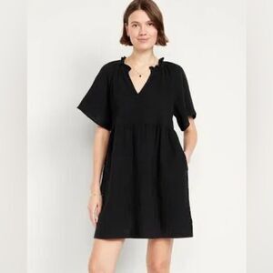 NWT Old Navy Black Short Sleeve Demi Swing Cotton Gauze Dress Size XS